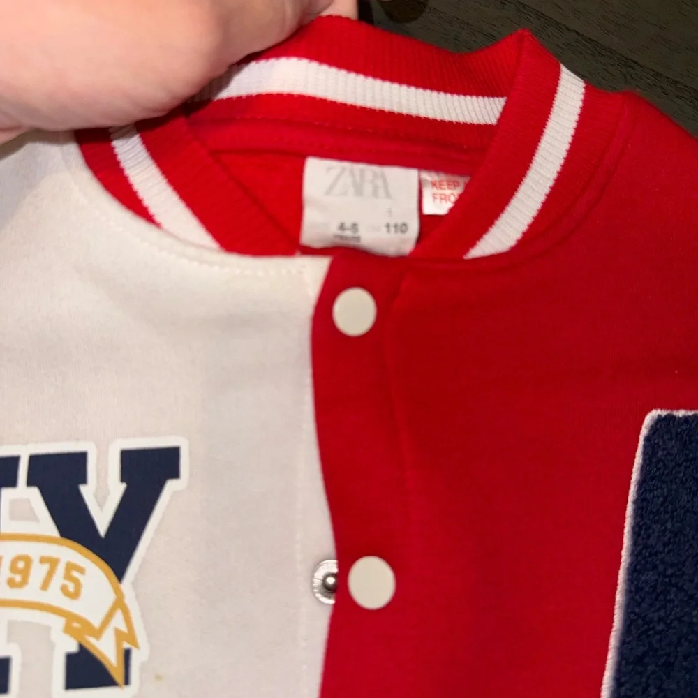 Zara Kids Red, White, and Blue Varsity Jacket